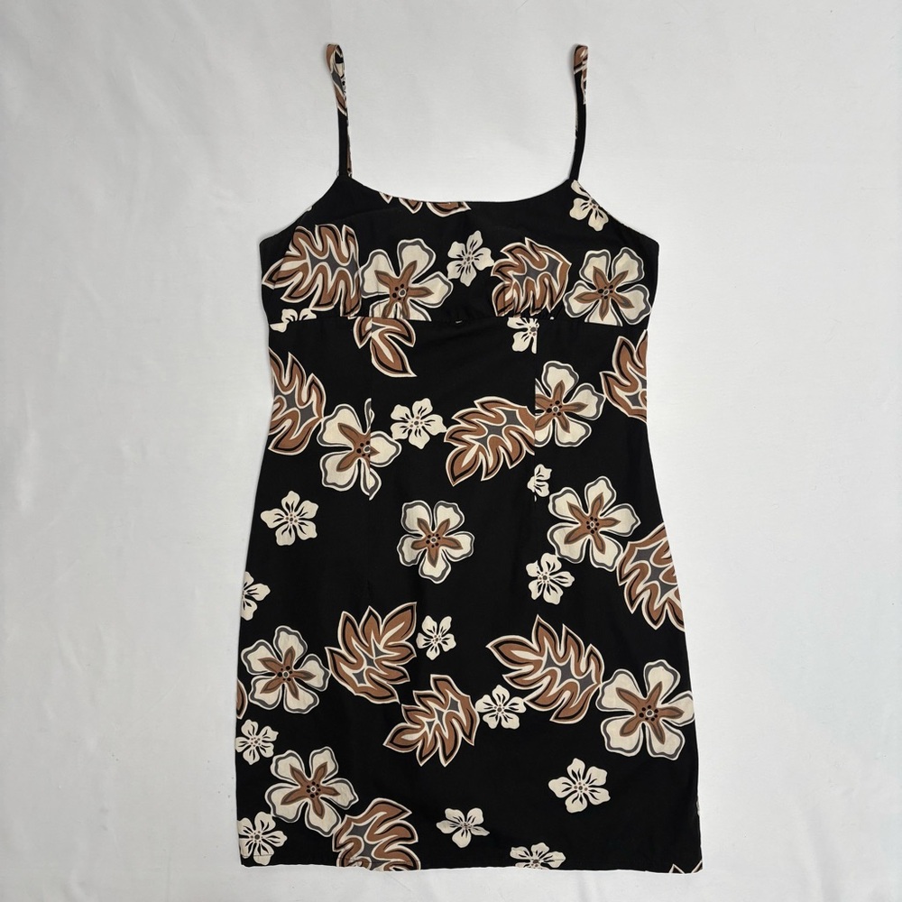 Vtg 80s / 90s Shannon Marie Hawaiian Dress Women Medium Black Surf Floral Beach